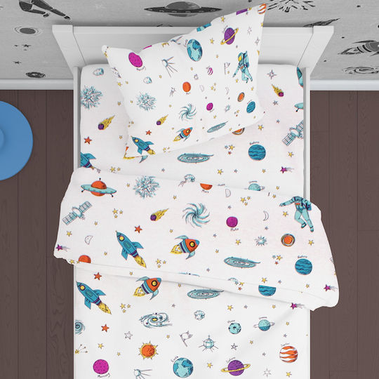 Dimcol Sheet Set Single Cotton Space White 160x240cm 2pcs