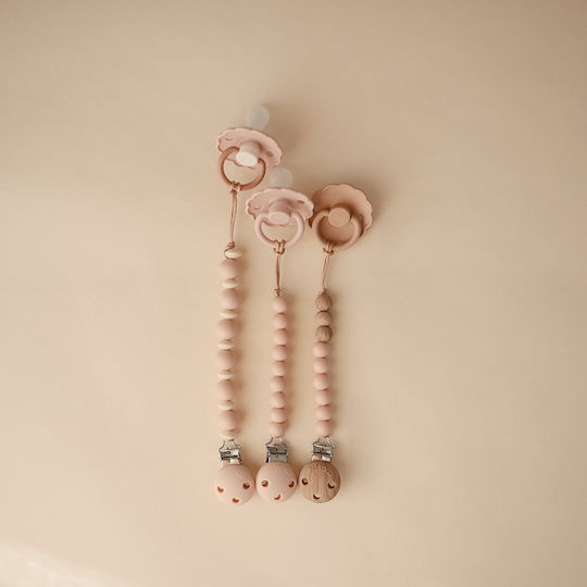Mushie Pacifier Clip Eva with Wooden Beads Pink