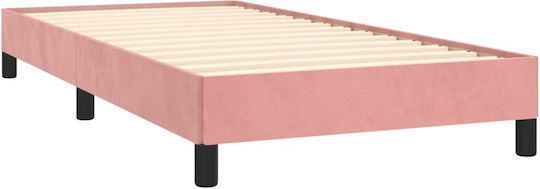 Single Bed Base Upholstered with Pink Fabric for Mattress 90x190cm