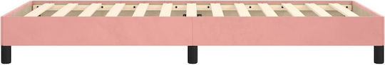 Single Bed Base Upholstered with Pink Fabric for Mattress 90x190cm