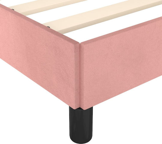 Single Bed Base Upholstered with Pink Fabric for Mattress 90x190cm