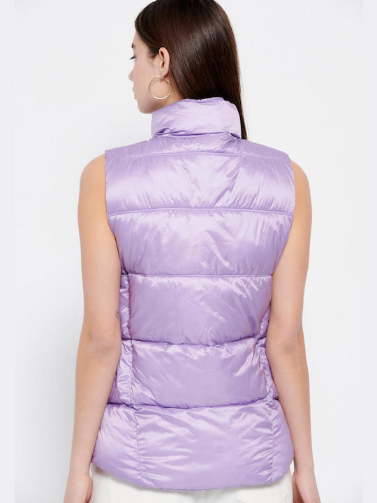 Funky Buddha Women's Short Puffer Jacket for Winter Lavender