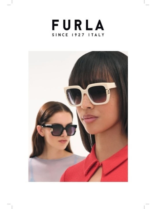 Furla Feminini Ochelari de soare cu Alb Cadru și Gri Degrade Lentilă SFU624 09FF