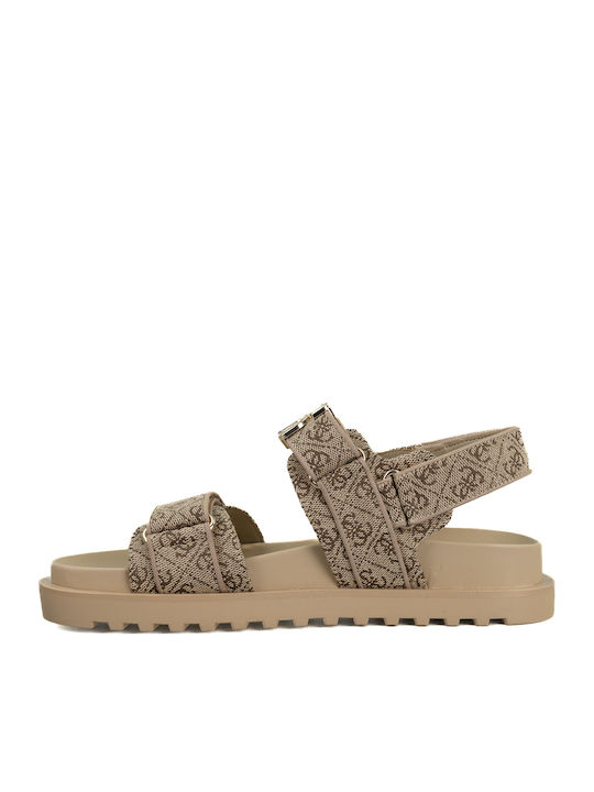 Women's Flat Sandals with Strap in Beige Color