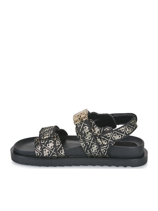 Flache Sandalen für Damen mit Riemen in Schwarz Farbe
