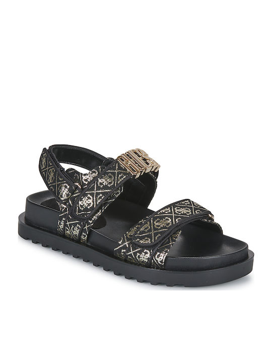 Flache Sandalen für Damen mit Riemen in Schwarz Farbe