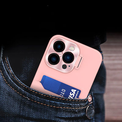 Hurtel Stand Case Synthetic Leather Back Cover with Credit Card Holder Pink (iPhone 14 Pro Max)