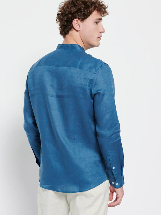 FBM007-00305 Long-sleeved Linen Shirt Blue