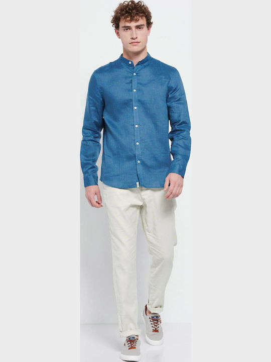 FBM007-00305 Long-sleeved Linen Shirt Blue