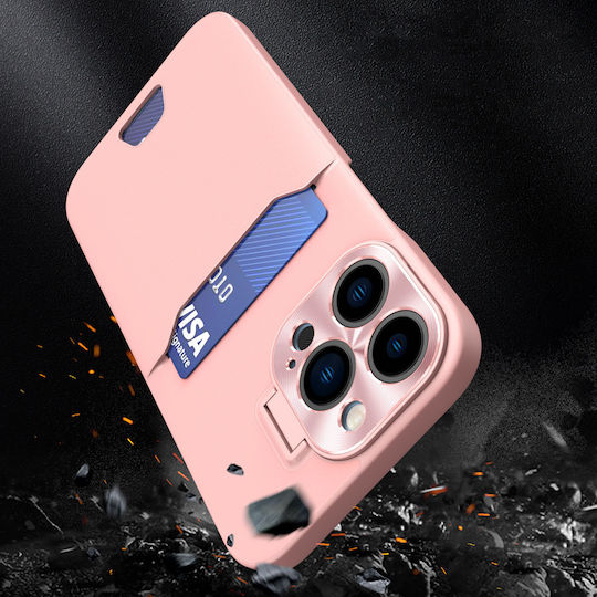 Hurtel Stand Case Задна корица Изкуствена кожа Розов (iPhone 14 Pro)