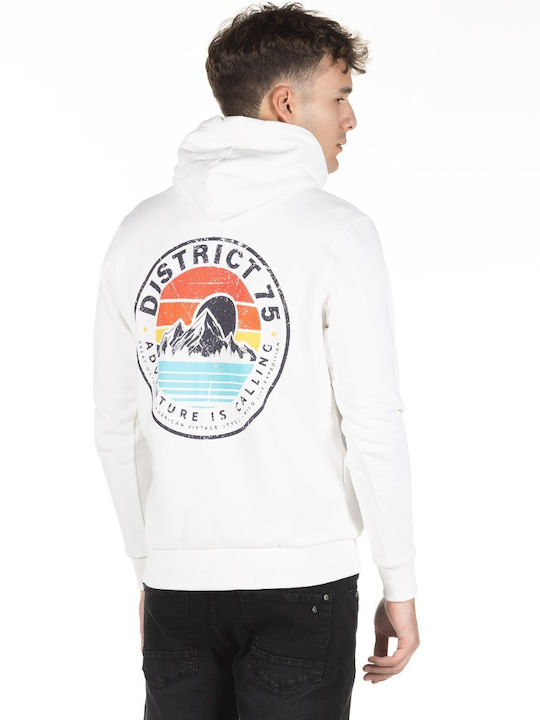 District75 Herren Sweatshirt mit Kapuze und Taschen Weiß