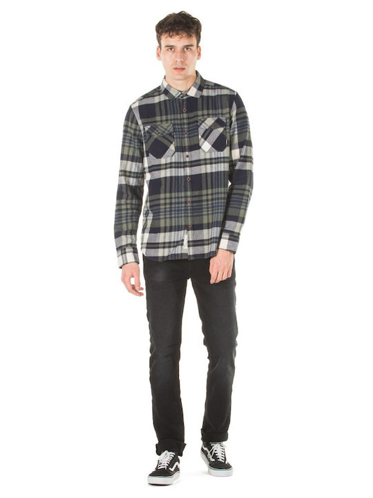 Long-sleeved Flannel Shirt Checked Blue