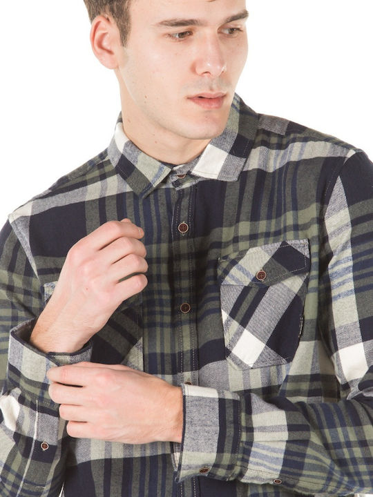 Long-sleeved Flannel Shirt Checked Blue