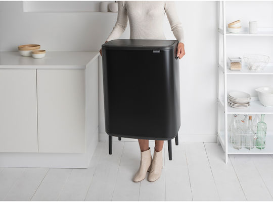 Brabantia Кошче за Боклук от Неръждаема Стомана Тласък Черно 60л