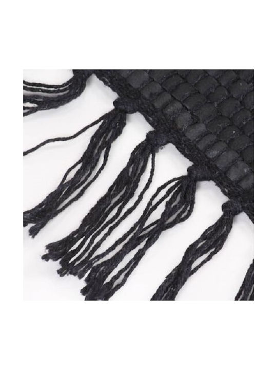 Sidirela Rug Fireplace Rectangular Leather with Fringes Unfired Black