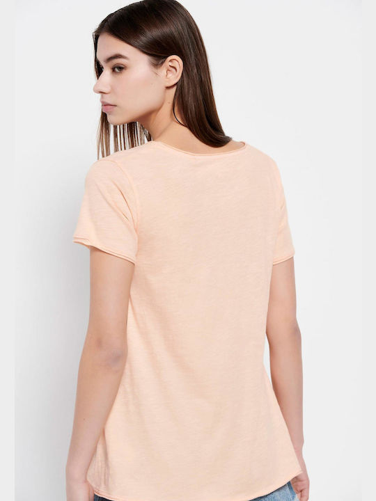 Funky Buddha Women's T-shirt with V Neck Peach Sand