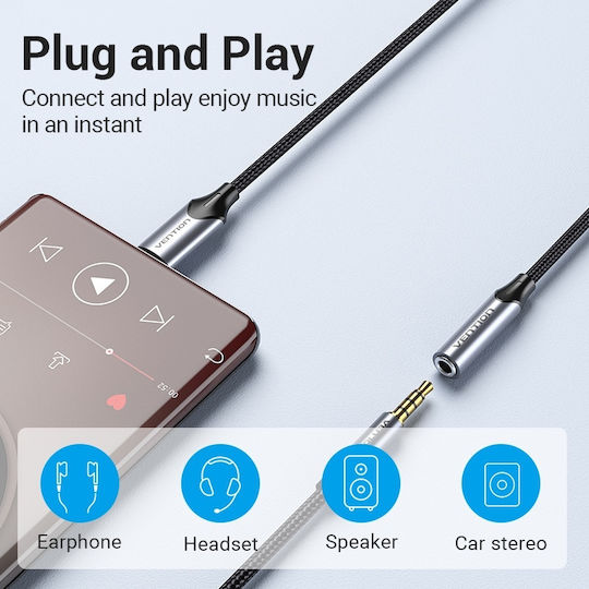 Vention Converter USB-C male to 3.5mm male Gray 1pcs BGMHA