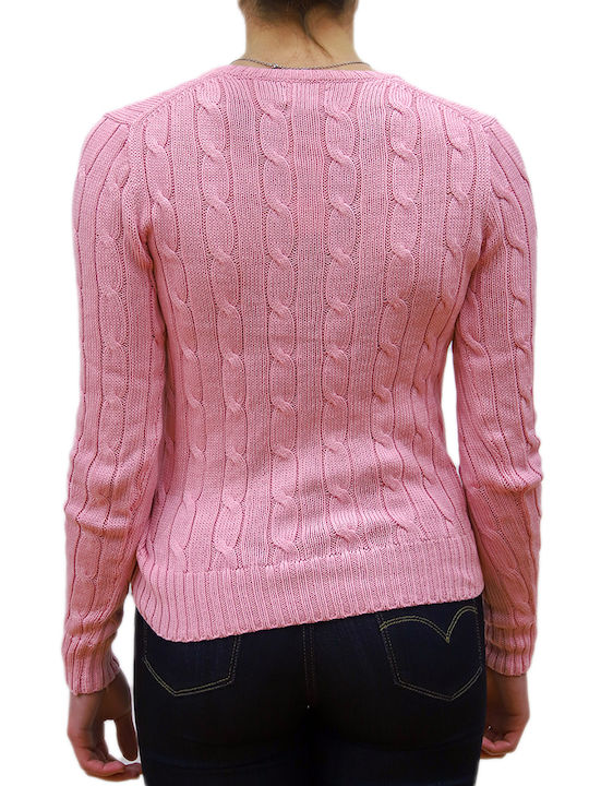 Ralph Lauren Damen Langarm Pullover Baumwolle mit V-Ausschnitt Rosa