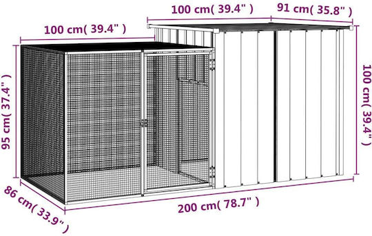 vidaXL Poultry Coop of Galvanized Steel L2 x W0.91 x H1m