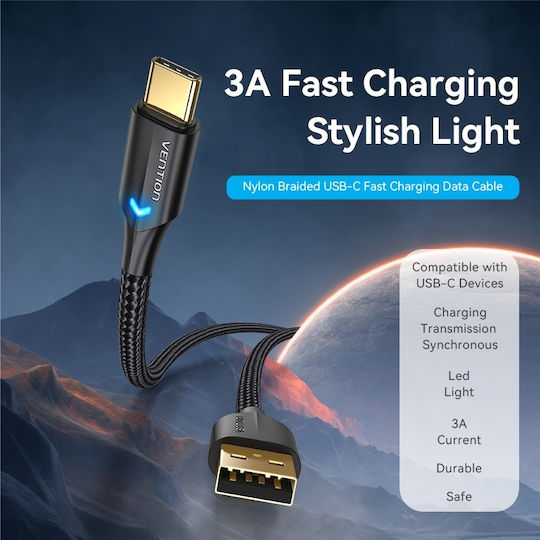 Vention Braided USB 2.0 Cable USB-C male - USB-A Μαύρο 0.5m CTFBD
