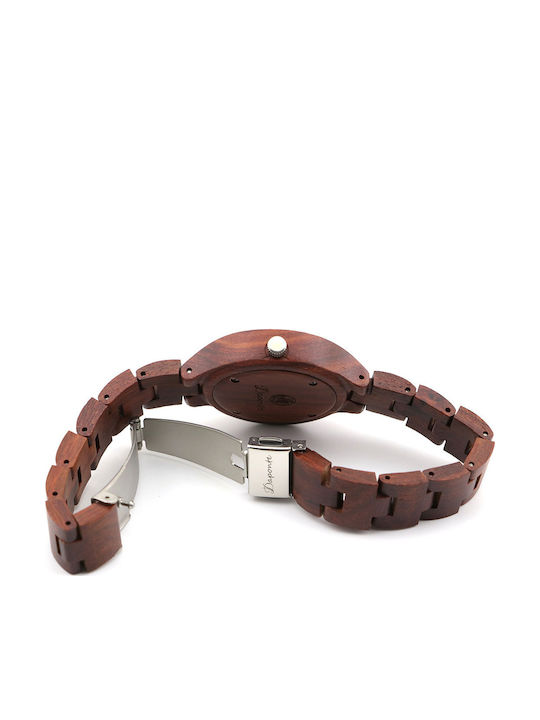 Daponte Women's Watch with Brown Wooden Bracelet