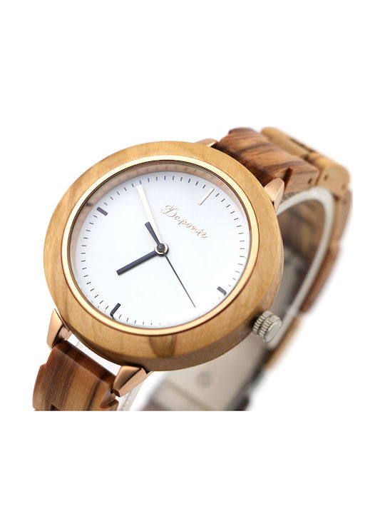 Daponte Γυναικείο Ρολόι 39mm Μπαταρίας με Καφέ Ξύλινο Μπρασελέ