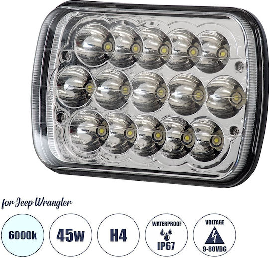GloboStar Rectangleς Waterproof Headlights Car LED Jeep Wrangler 45W 17cm with White Lighting 1pcs