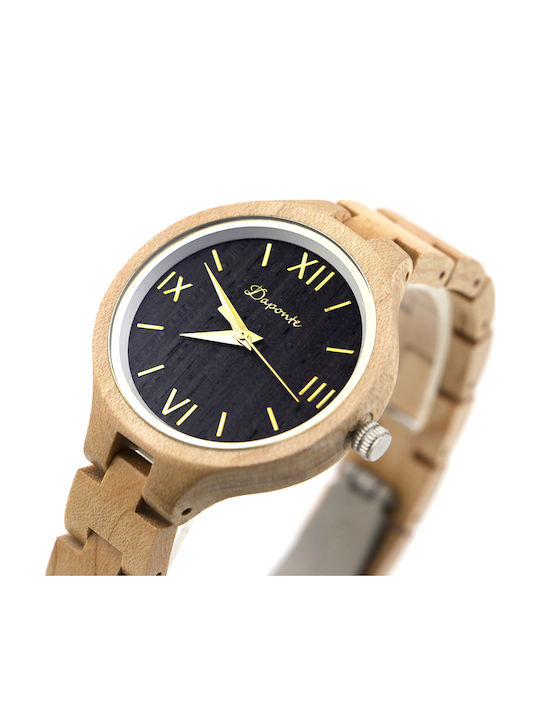Daponte Women's Watch with Beige Wooden Bracelet
