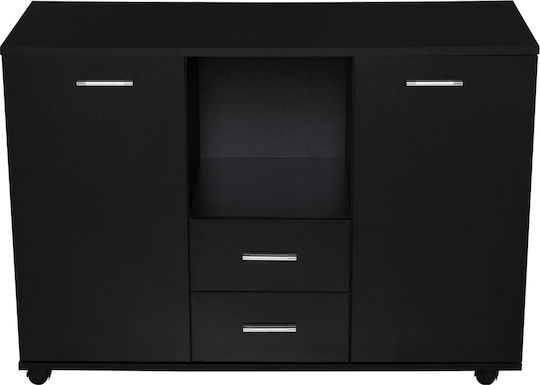 Office Storage Chipboard Cabinet With Wheels & Drawers Black L100xW40xH71cm