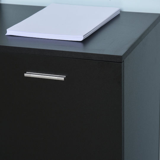 Office Storage Chipboard Cabinet With Wheels & Drawers Black L100xW40xH71cm
