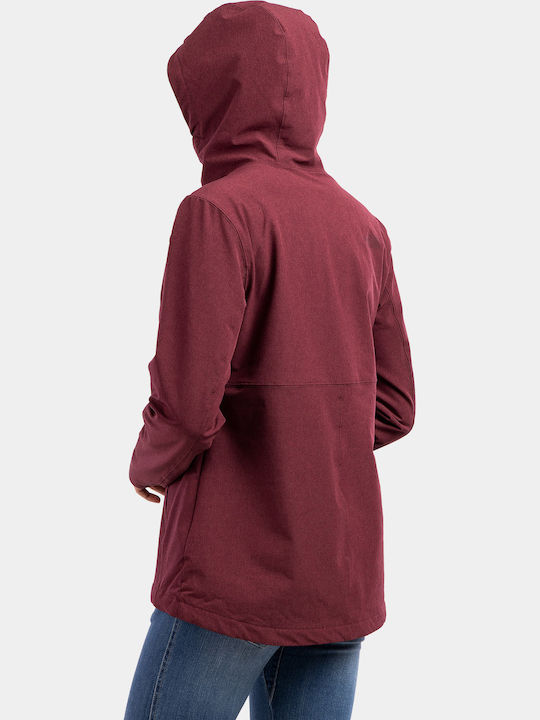 Shelbe Raschel Women's for Hiking Short Sports Softshell Jacket Waterproof and Windproof for Winter with Hood Burgundy