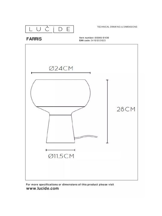 Lucide Lightning Farris Επιτραπέζιο Διακοσμητικό Φωτιστικό με Ντουί για Λαμπτήρα E27 σε Μαύρο Χρώμα