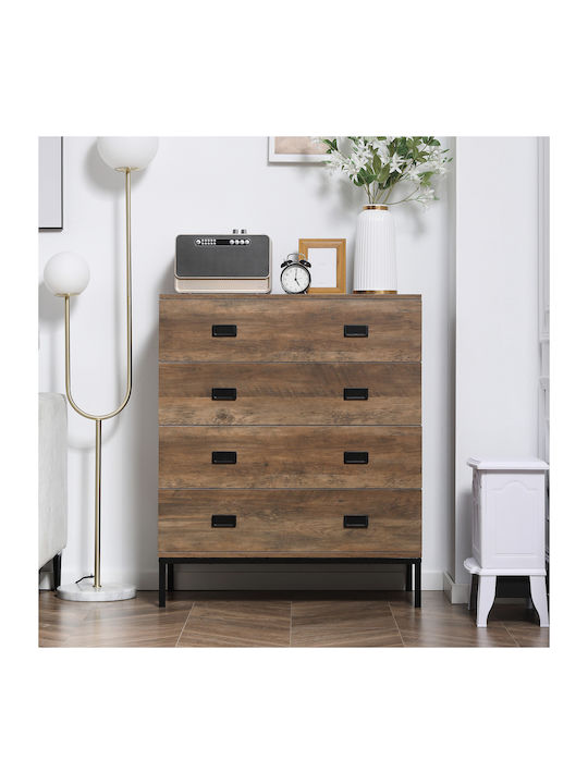 Wooden Bedroom Chest of Drawers With 4 Brown Drawers 80x39x95cm