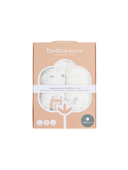 Bimbidreams Muslin Swaddle Blanket Wonderland White 120x120cm 2pcs