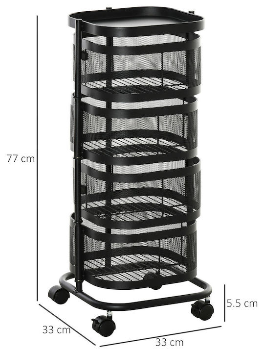 HomCom HomCom Metallisches Küchenwagen Mit 4 Ebenen Schwarz 33x33x77cm
