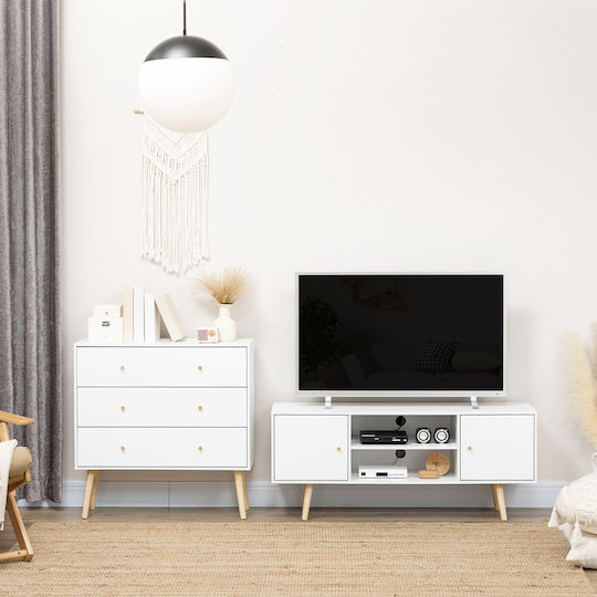 HomCom Bedroom Chest of Drawers Wooden with 3 Drawers White 80x30x80cm