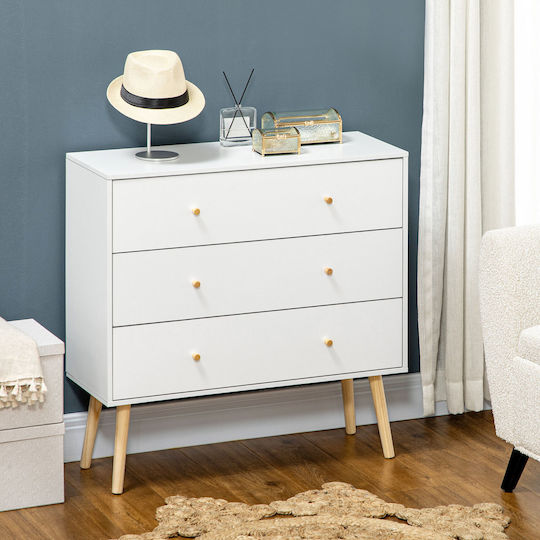 HomCom Bedroom Chest of Drawers Wooden with 3 Drawers White 80x30x80cm