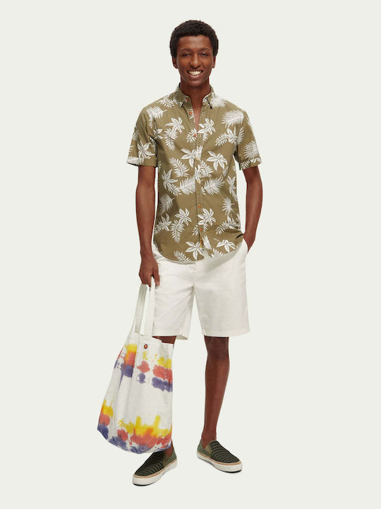 Short-sleeved Cotton Shirt Khaki Leaf