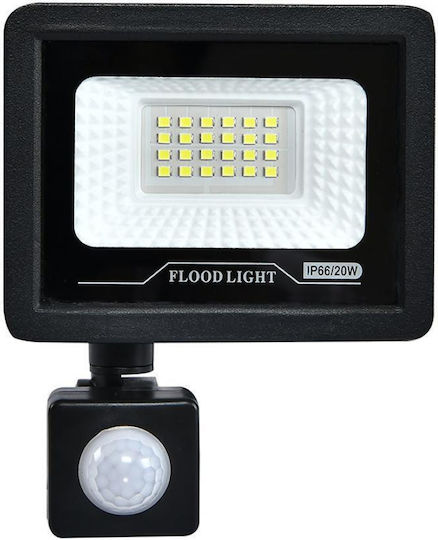 Lightex Rezistent la apă Proiector LED 20W Alb Rece 6500K cu Senzor de Mișcare IP65