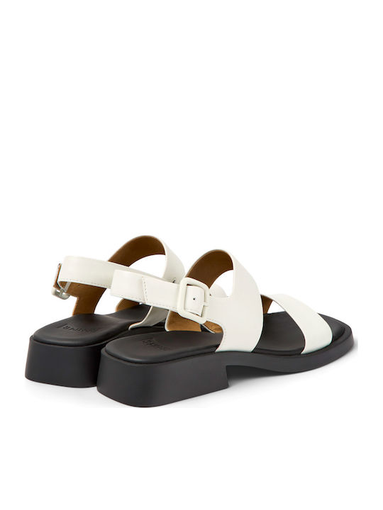 Dana Leather Women's Flat Sandals with Strap in White Color