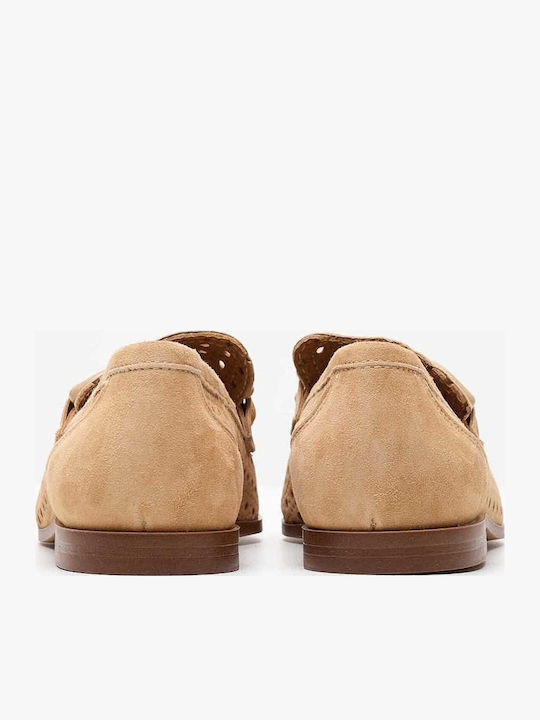 Leather Women's Loafers in Tabac Brown Color