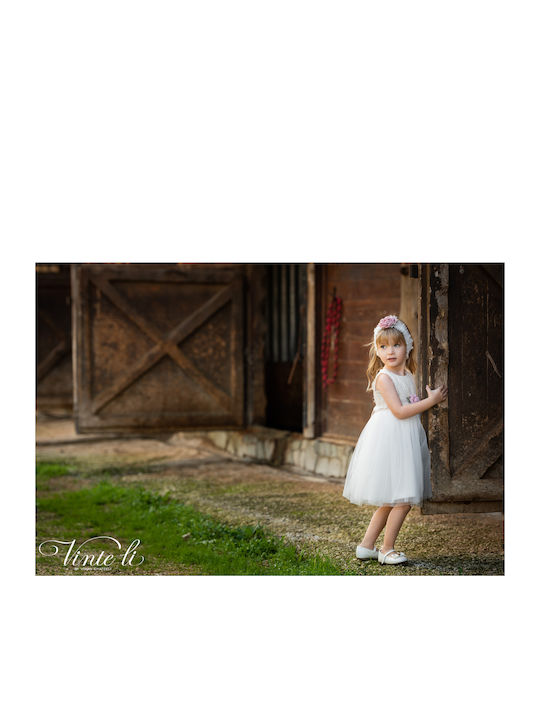 Vinte li Beige Baptism Clothing Set with Hair Accessories & Dress made of Tulle 2pcs