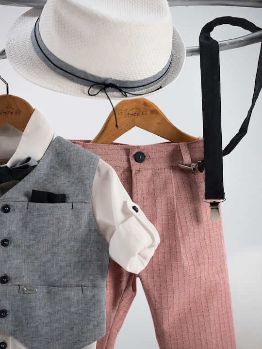 Vinte li Boys Baptism Suit with Vest 5pcs Pink