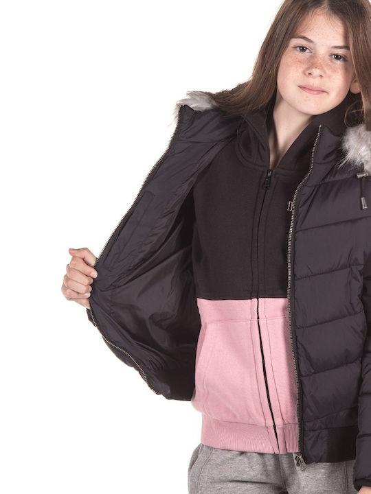 220KGJA-905 Kids Casual Short Coat with Hood Black