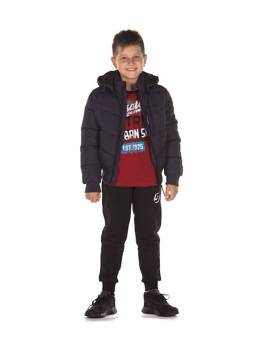 Kinder Steppjacke Kurz mit Kapuze Marineblau