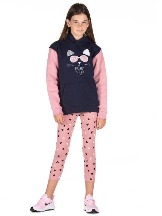 Fleece Παιδικό Φούτερ με Κουκούλα και Τσέπες Navy Μπλε