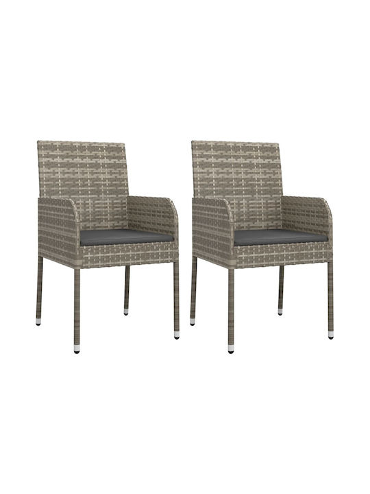 Outdoor Chair Rattan Gray with Cushion 2pcs 48x55x88cm