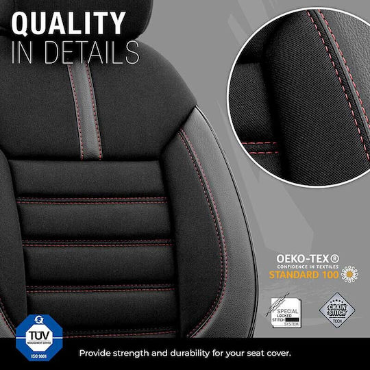 Otom Σετ Καλύμματα Αυτοκινήτου 11τμχ Δερματίνη Limited Design Κόκκινα / Μαύρα