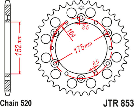 JT Sprockets Γρανάζι Πίσω 43 Δοντιών για Yamaha DT / TTR / XT