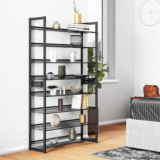 Metalică Suport pentru pantofi cu 8 Rafturi Negru L92.5xW30.7xH163.5cm
